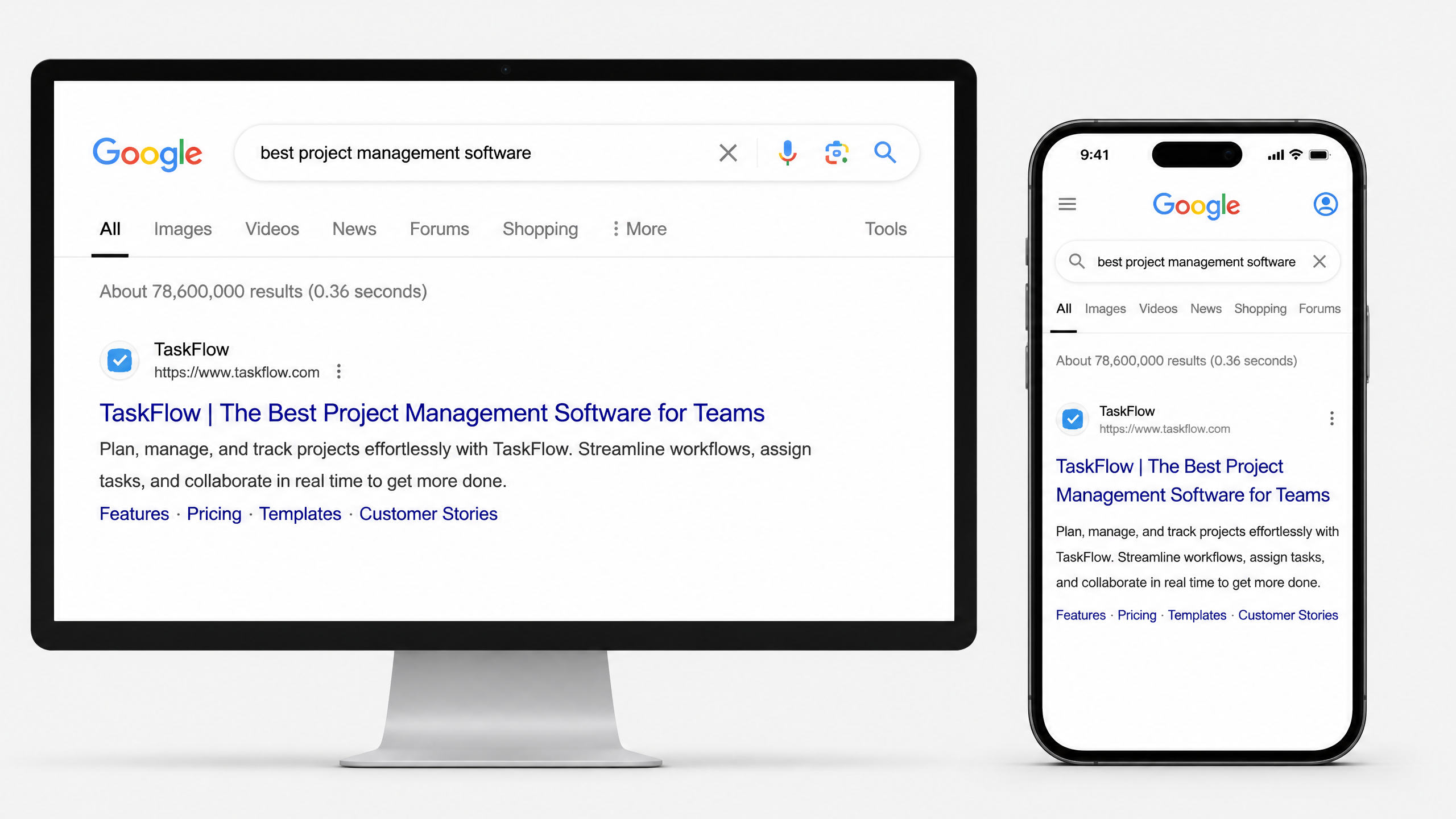 Google SERP display on Desktop vs Mobile