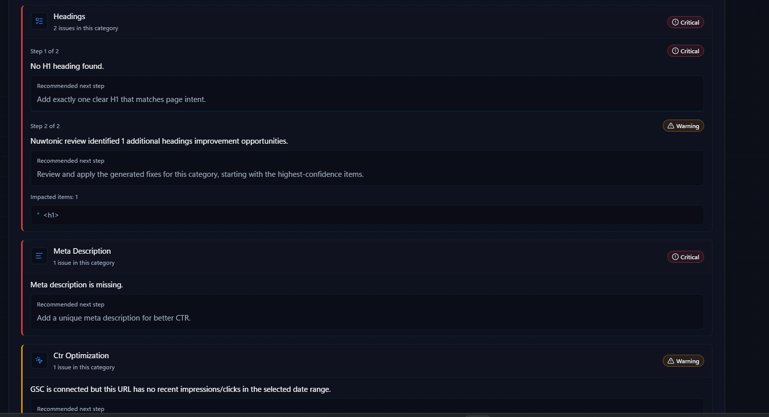 After view showing applied SEO audit fixes and improvements